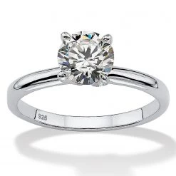 1.08 TCW Round Cubic Zirconia Sterling Silver Bridal Engagement Solitaire Ring-Size 7