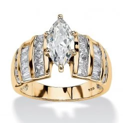 3.87 TCW Marquise-Cut Cubic Zirconia Ring in 18k Gold over Sterling Silver-Size 7