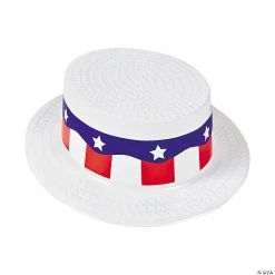 Adult’s White Skimmer Hats with Patriotic Band - 12 Pc.