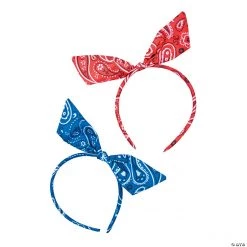Bandana Print Bow Headbands - 6 Pc.