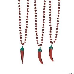 Bead Necklaces with Red Hot Chili Pepper - 24 Pc.