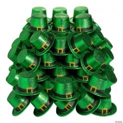 Bulk Green Glitter Leprechaun Top Hats - 72 Pc.