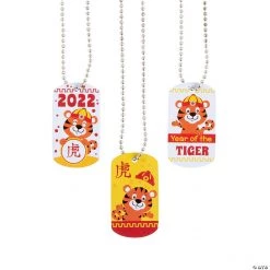 Chinese New Year of the Tiger Dog Tag Necklaces - 12 Pc.