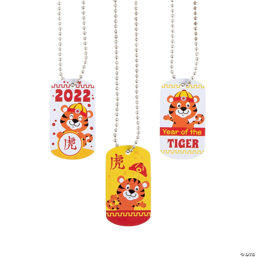 Chinese New Year of the Tiger Dog Tag Necklaces - 12 Pc. 1 Chinese New Year of the Tiger Dog Tag Necklaces - 12 Pc.