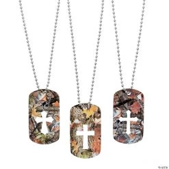Cross Cutout Camouflage Dog Tag Necklaces - 12 Pc.