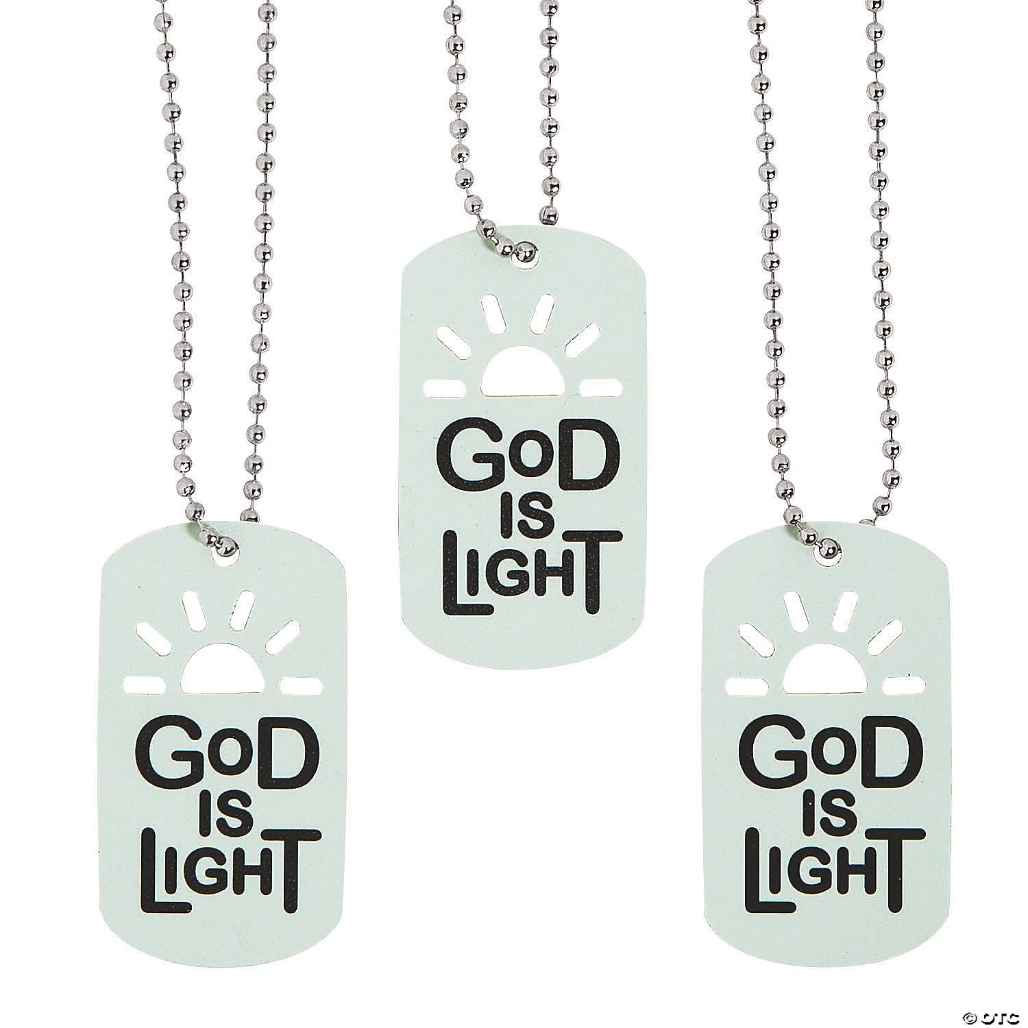 Glow-in-the-Dark God is Light Dog Tag Necklaces - 12 Pc. 2 Glow-in-the-Dark God is Light Dog Tag Necklaces - 12 Pc. - Image 2
