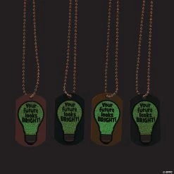 Glow-in-the-Dark Your Future Looks Bright Dog Tag Necklaces - 12 Pc.