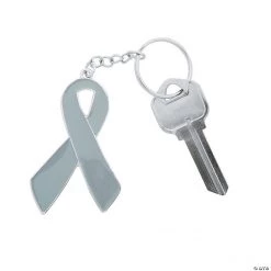 Grey Awareness Ribbon Enamel Keychains - 12 Pc.