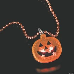 Halloween Bead Necklaces with Light-Up Pumpkin - 12 Pc.
