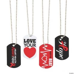Heart Health Awareness Dog Tag Necklaces - 12 Pc.