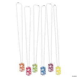 Hibiscus Print Dog Tag Necklaces - 12 Pc.