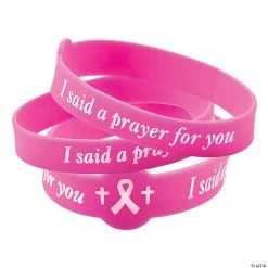 I Said A Prayer For You Pink Ribbon Rubber Bracelets - 24 Pc.
