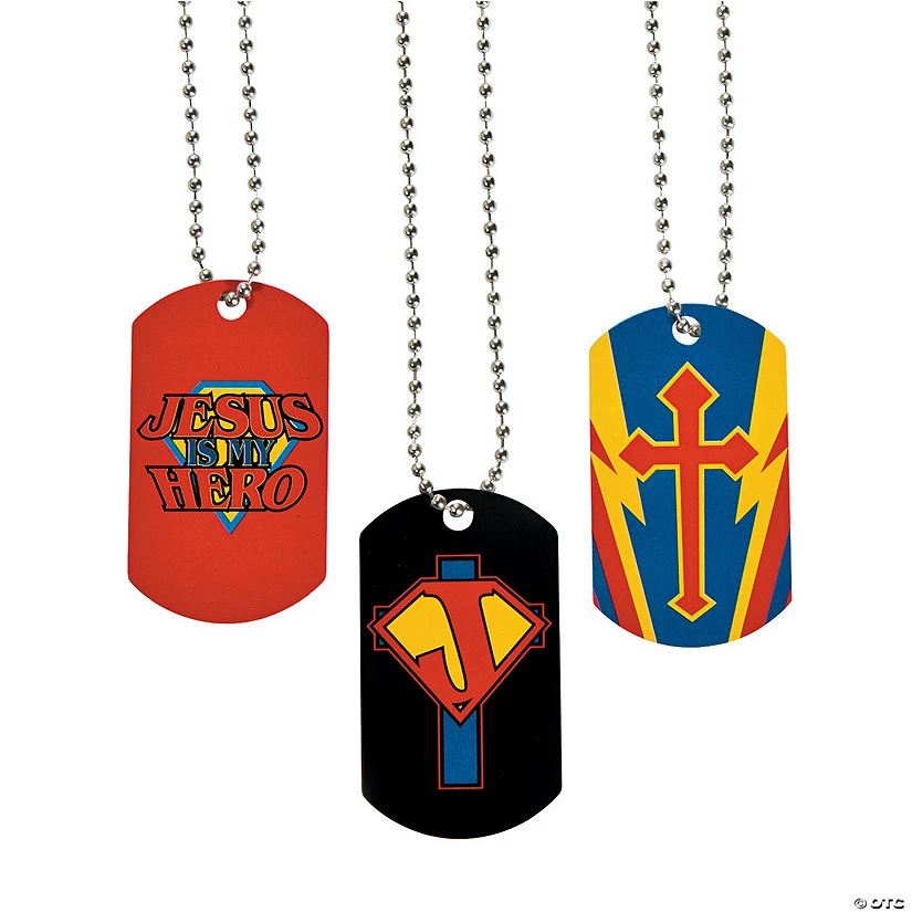 Jesus Is My Hero Dog Tag Necklaces - 12 Pc. 1 Jesus Is My Hero Dog Tag Necklaces - 12 Pc.