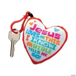 Jesus Loves Me Plush Heart Backpack Clip Keychains - 12 Pc.