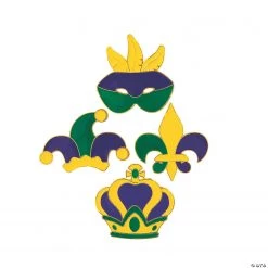 Jumbo Mardi Gras Enamel Pins - 12 Pc.