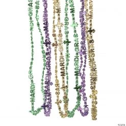 Lettered Mardi Gras Beaded Necklaces - 48 Pc.
