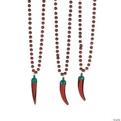Metallic Bead Necklaces with Chili Pepper - 12 Pc.