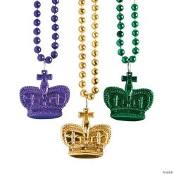 Metallic Mardi Gras Bead Necklaces with Crown - 24 Pc.
