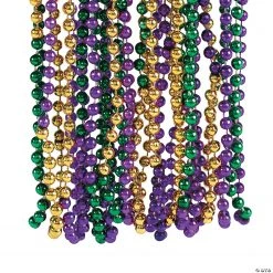 Metallic Tri-Color Mardi Gras Bead Necklaces - 48 Pc.