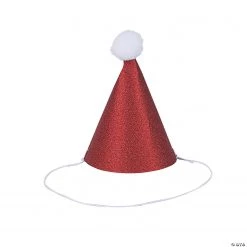 Mini Glitter Santa Party Cone Hats - 12 Pc.