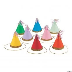 Mini Multicolor Cone Party Hats - 8 Pc.