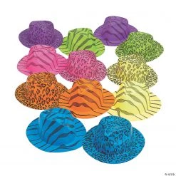Neon Animal Print Fedora Hats Assortment - 12 Pc.