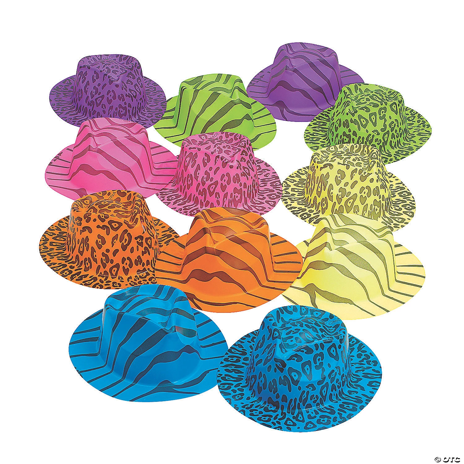 Neon Animal Print Fedora Hats Assortment - 12 Pc. 1 Neon Animal Print Fedora Hats Assortment - 12 Pc.