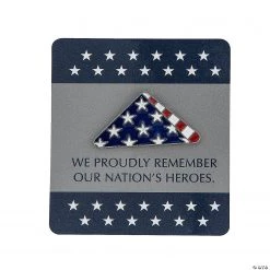 Patriotic Folded Flag Pins with Card - 12 Pc.