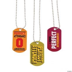 Perfect Attendance Dog Tag Necklaces - 12 Pc.