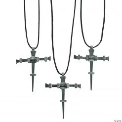 Pewtertone Nail Cross Necklaces - 12 Pc.