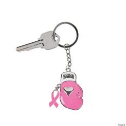 Pink Ribbon Boxing Glove Keychains - 12 Pc.