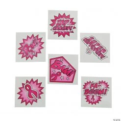Pink Ribbon Superhero Temporary Tattoos - 72 Pc.