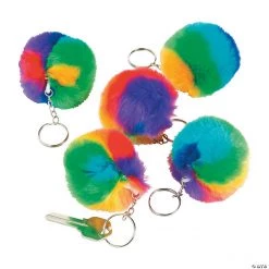 Plush Rainbow Pom-Pom Keychains - 12 Pc.