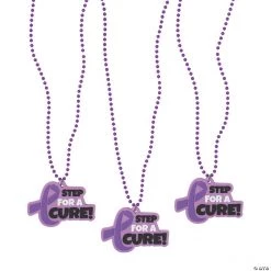Purple Ribbon Charm Bead Necklaces - 12 Pc.