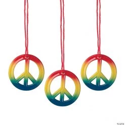 Rainbow Peace Sign Necklaces - 48 Pc.