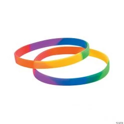 Rainbow Thin Band Silicone Bracelets - 24 Pc.