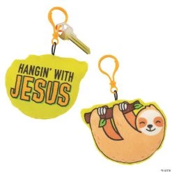 Rainforest VBS Stuffed Sloth Backpack Clip Keychains - 12 Pc.