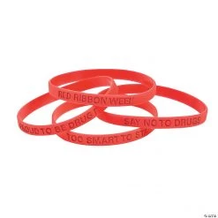 Red Ribbon Thin Silicone Bracelets - 24 Pc.