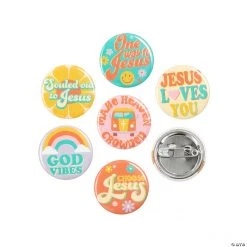 Religious Groovy Mini Buttons - 48 Pc.