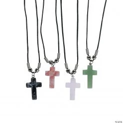 Semi-Precious Stone Cross Necklaces - 12 Pc.