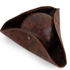 Skeleteen Faux Leather Pirate Hat - Brown Distressed Leather Colonial Style Tricorn Hat -Apparel & Accessories Sales skeleteen faux leather pirate hat brown distressed leather colonial style tricorn hat14238694 a02NOWA