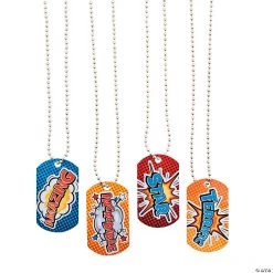 Superhero Dog Tag Necklaces - 12 Pc.