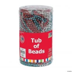 Tub of Red, Silver & Blue Beaded Necklaces
