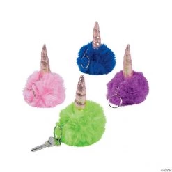 Unicorn Pom-Pom Keychains - 12 Pc.