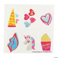 Valentine Girl Unicorn Temporary Tattoos - 72 Pc.