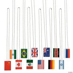 World Flag Dog Tag Necklaces - 12 Pc.